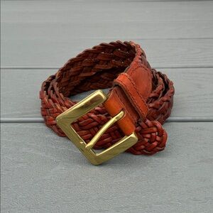 Talbots Women’s Braided Leather Belt with Brass Buckle Brown Size XL